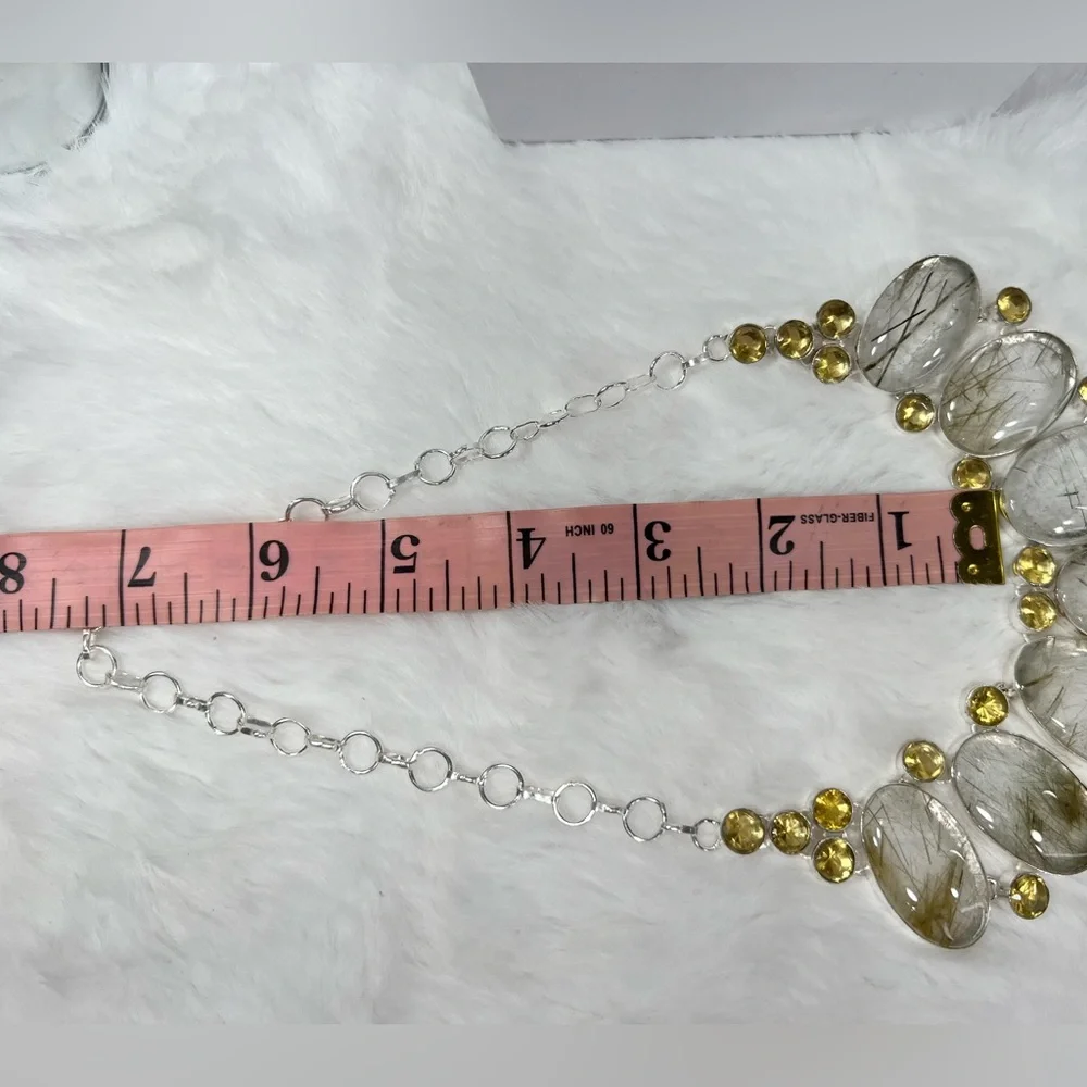 Golden Rutile Quartz 925 Large Gemstone Necklace